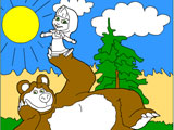 Маша и Медведь на лужайке