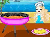Анна готовит бургеры на пляже
